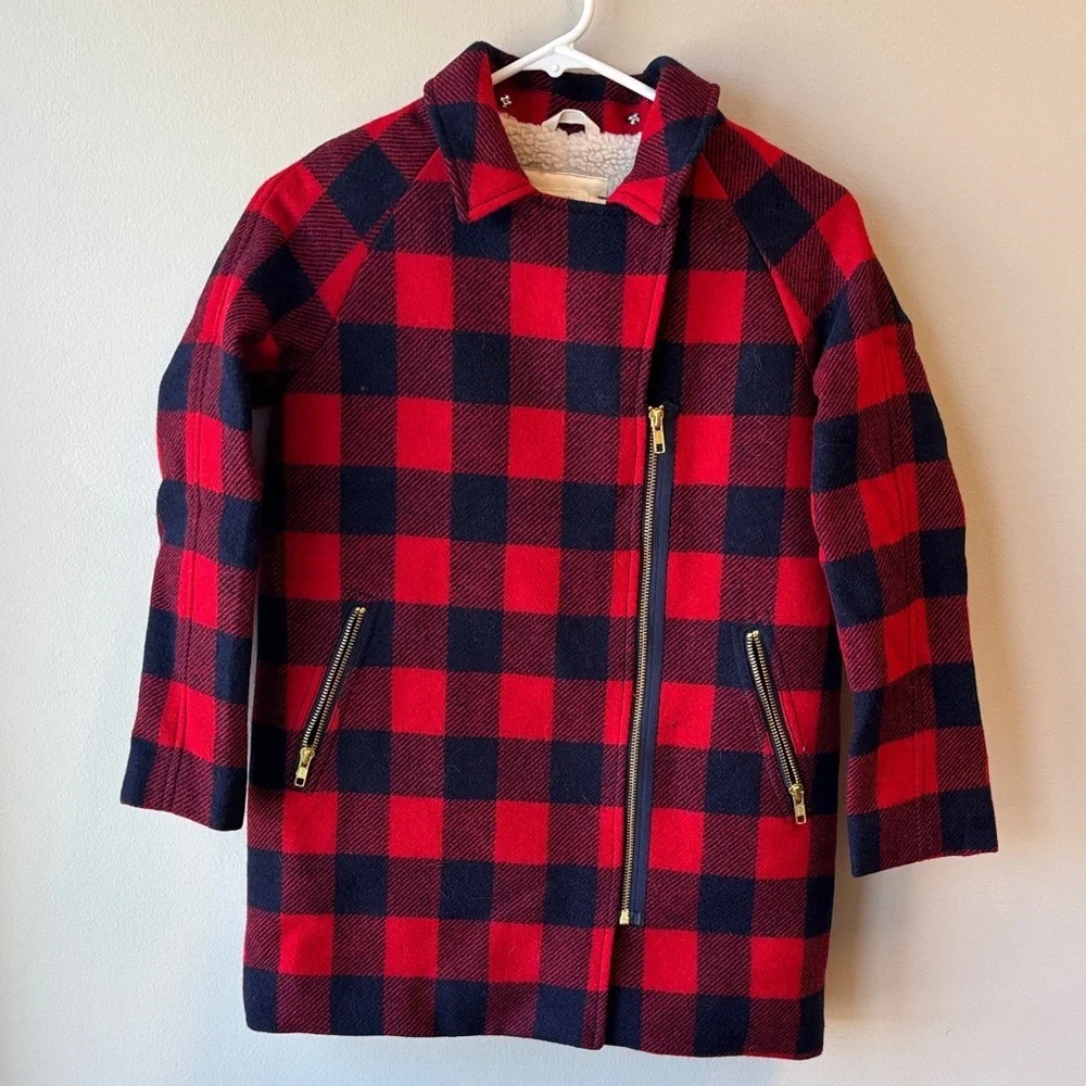 Crewcuts Red and navy Checkered Pea Coat